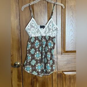 NWT “Anxiety” Cream Crochet Overlay Top with spaghetti straps
